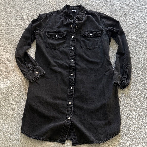 H&M Black Denim Shirt Long Sleeve Dress Size Small with Pockets - Picture 10 of 11